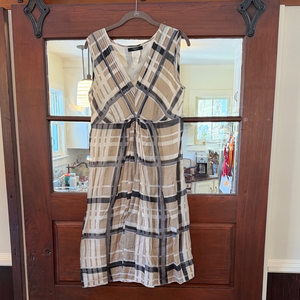 MaxMara lightweight Black and Cream Checkered Midi Dress with tie